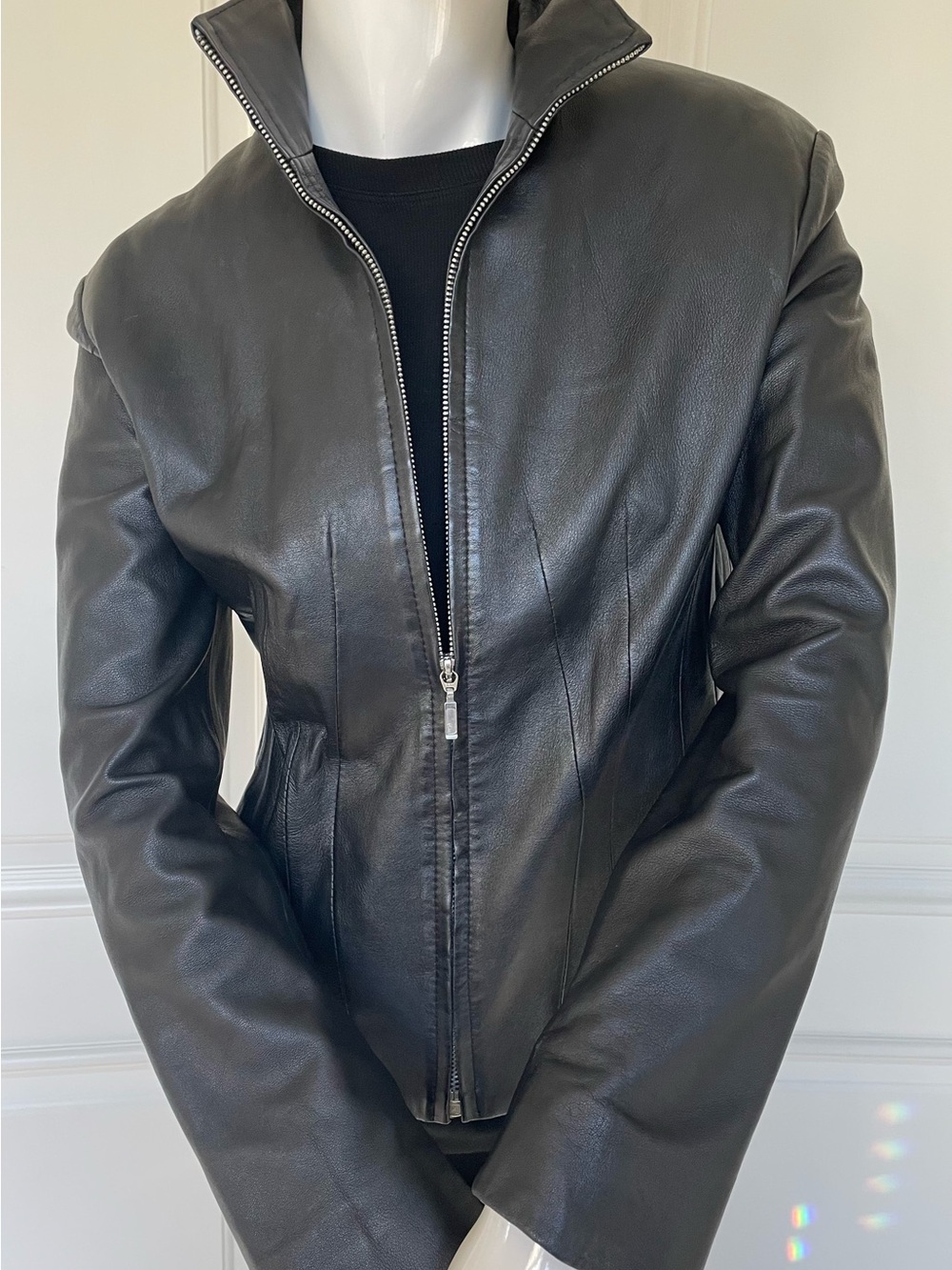 Women’s Black Leather Spring Jacket – Like New – Boutique Style